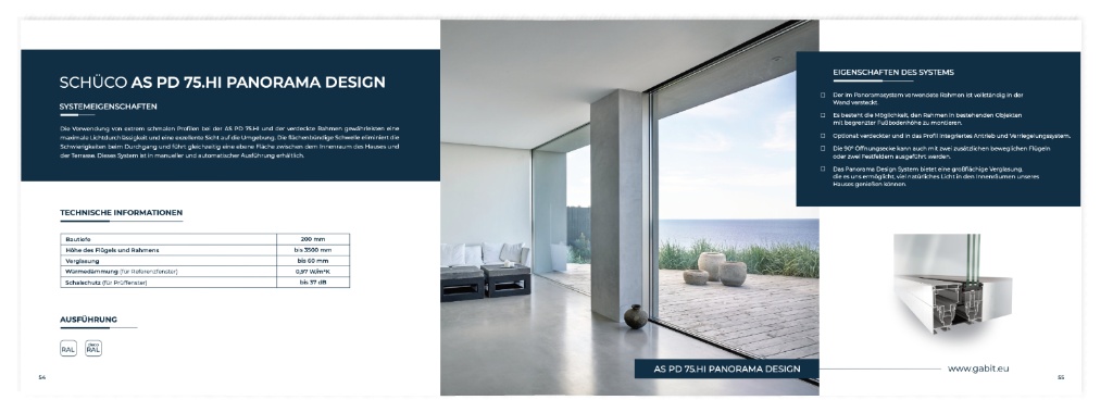 Schüco AS PD 75.HI Panorama Design – minimalistisches Wohnzimmer mit Terrasse